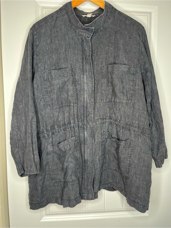 Eileen Fisher Jackets & Blazers - Eileen Fisher Washed Organic Linen Délavé Stand Collar Jacket Womens Large Gray